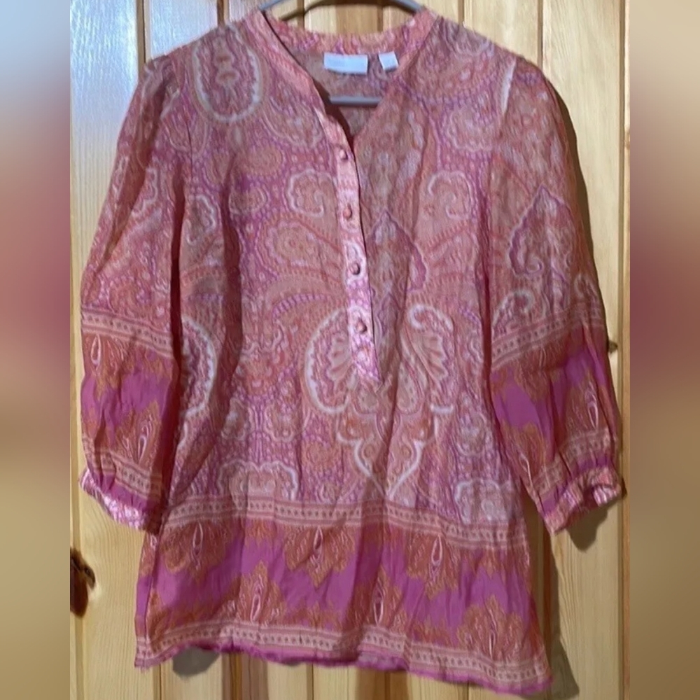 New York & company blouse orange with pink and white paisely prints sz s…